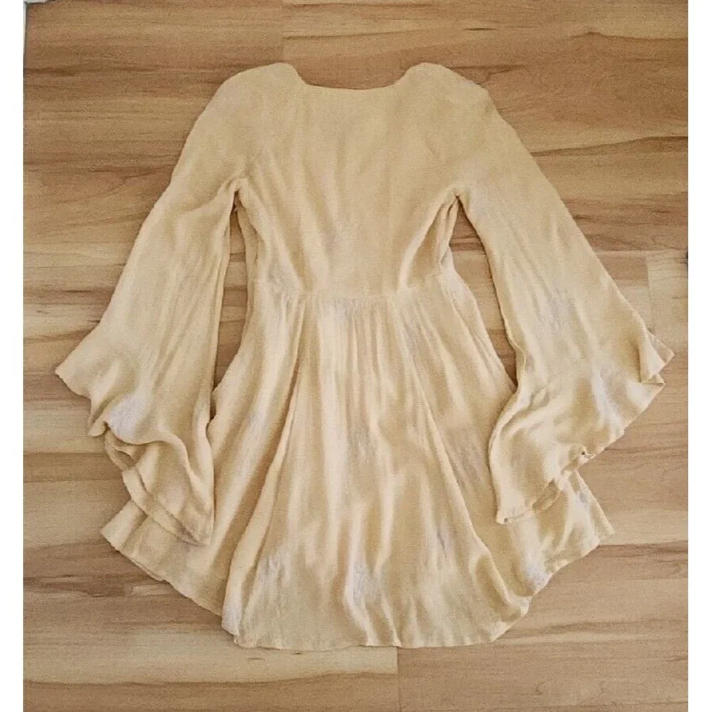Free People Jasmine Bohemian Light Yellow Embroidered Mini Dress Sz 0 XS - Picture 3 of 12